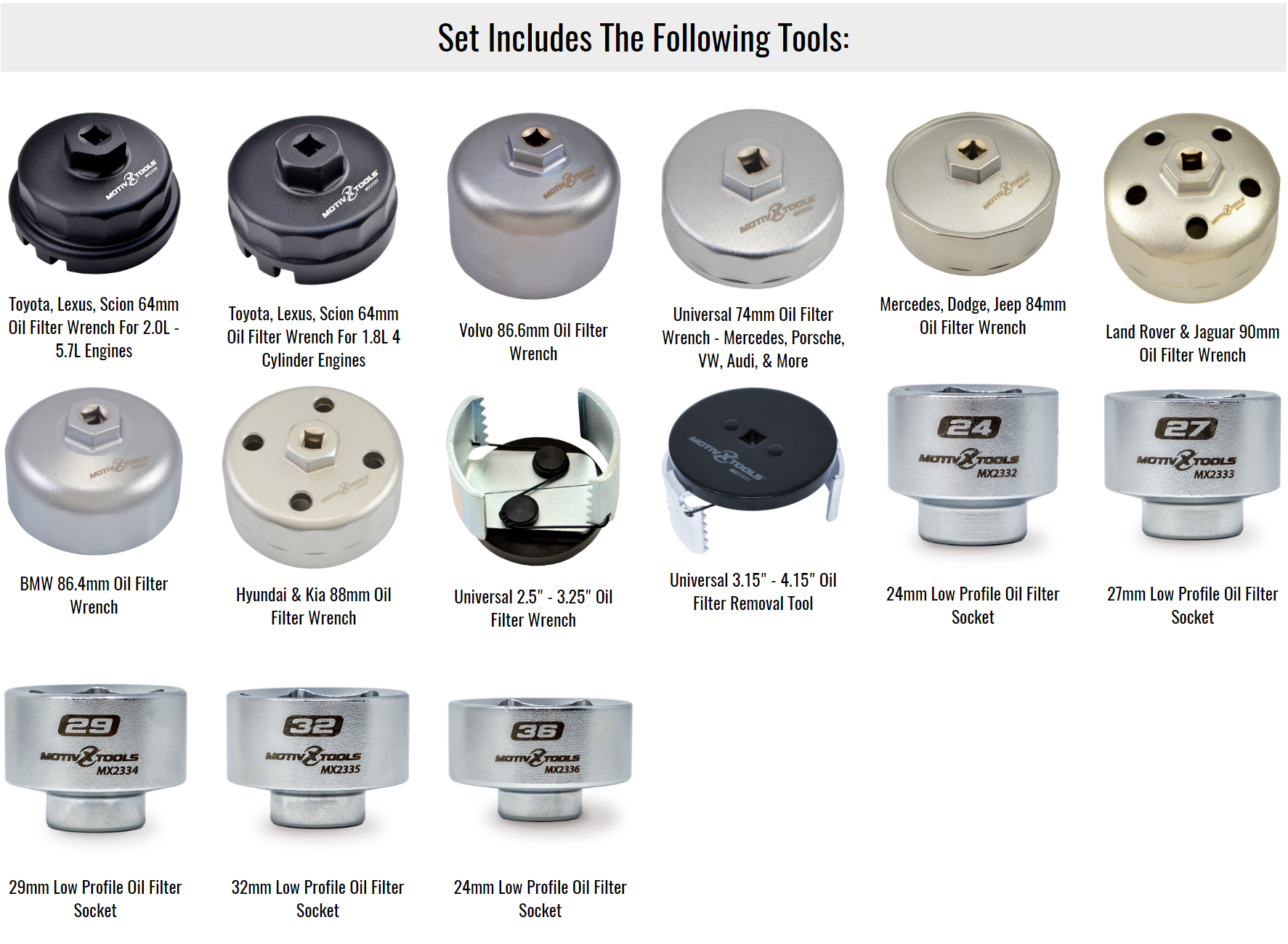 15pc Professional Oil Filter Tool Set